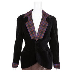Iconic Thierry Mugler Black Velvet Jacket and Tartan Collar