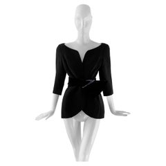 Iconic Thierry Mugler Blazer FW1995 Black Jewel Gem Belt Neckline 90s Jacket