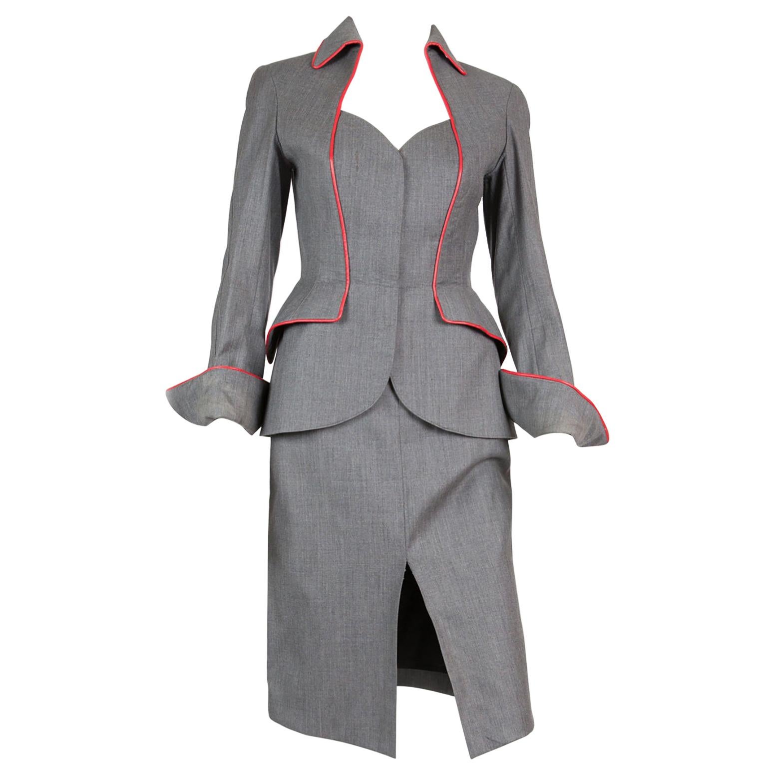 Iconic Thierry Mugler Couture Grey Suit Jacket and Skirt