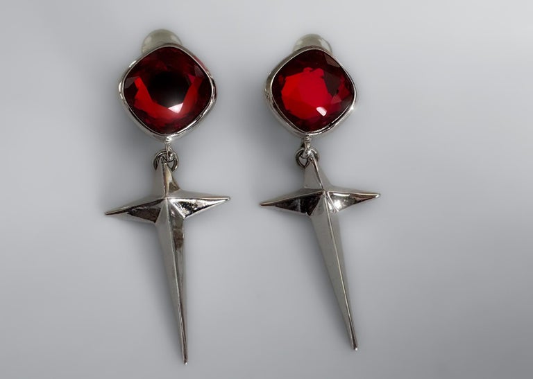 Iconic Thierry Mugler Earrings Rare FW 1992 Red Star GLAMOUR For 
