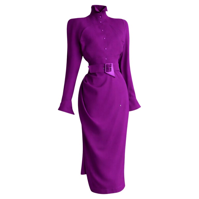 mugler purple dress Mugler Slice Long-sleeve Minidress