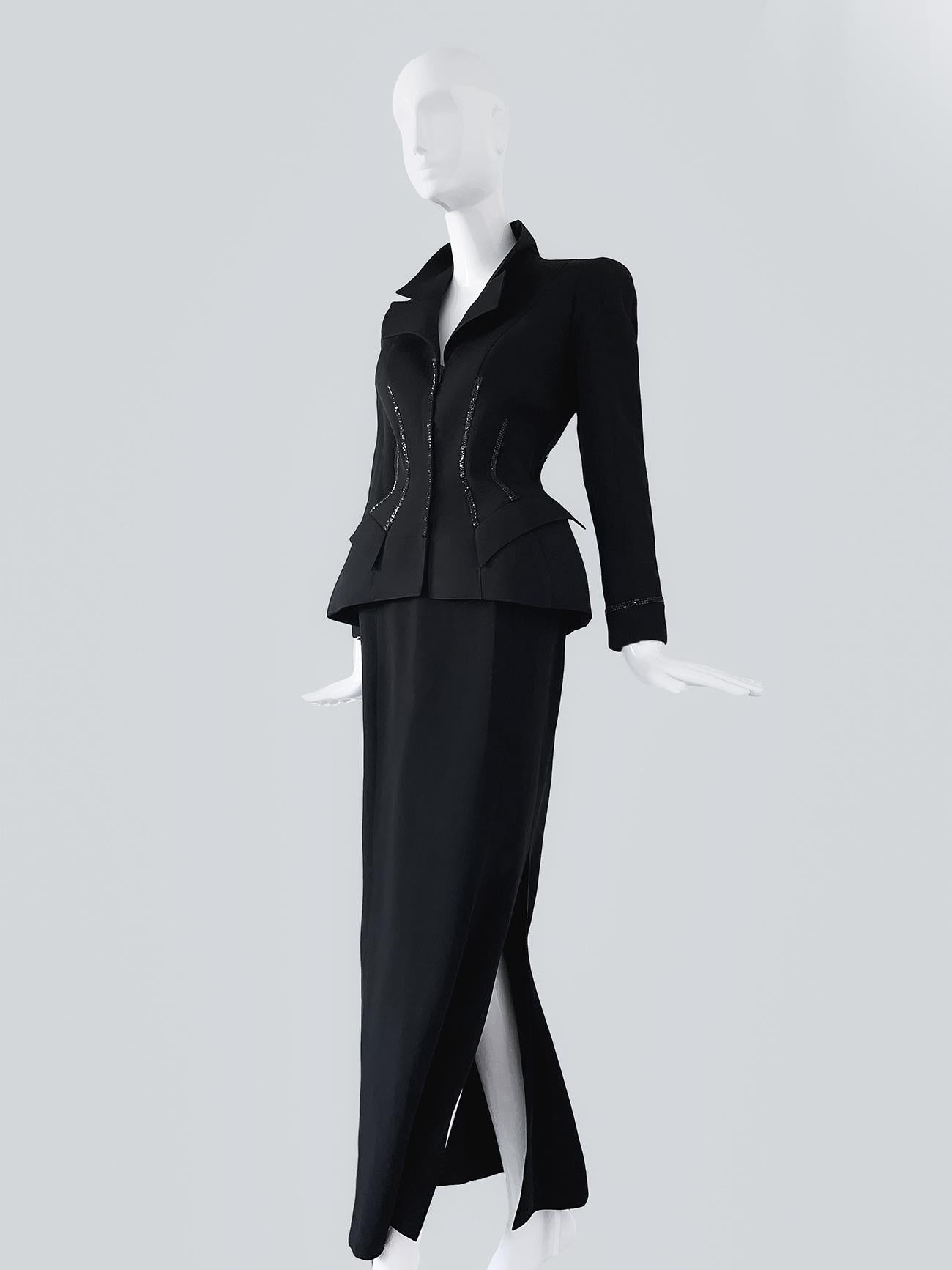Thierry Mugler - Ensemble iconique veste en cristal Helmut Newton, collection automne-hiver 1998 Excellent état - En vente à Berlin, BE