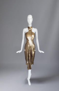 Iconic Thierry Mugler Gold Sequin Showstopper Evening Gown