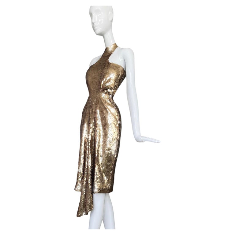 mugler gold dress Iconic Thierry Sequin Showstopper Evening Gown For Sale at 1stDibs 70's gold lame dress