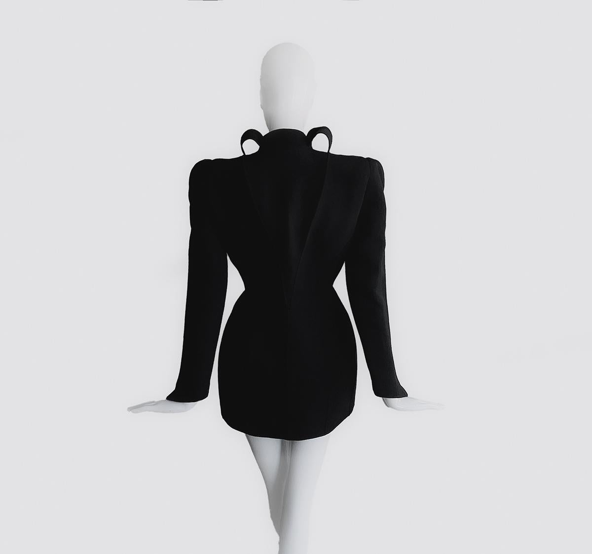 Iconic Thierry Mugler LES INFERNALES FW 1988 Dramatic Black Suit Ensemble For Sale 4