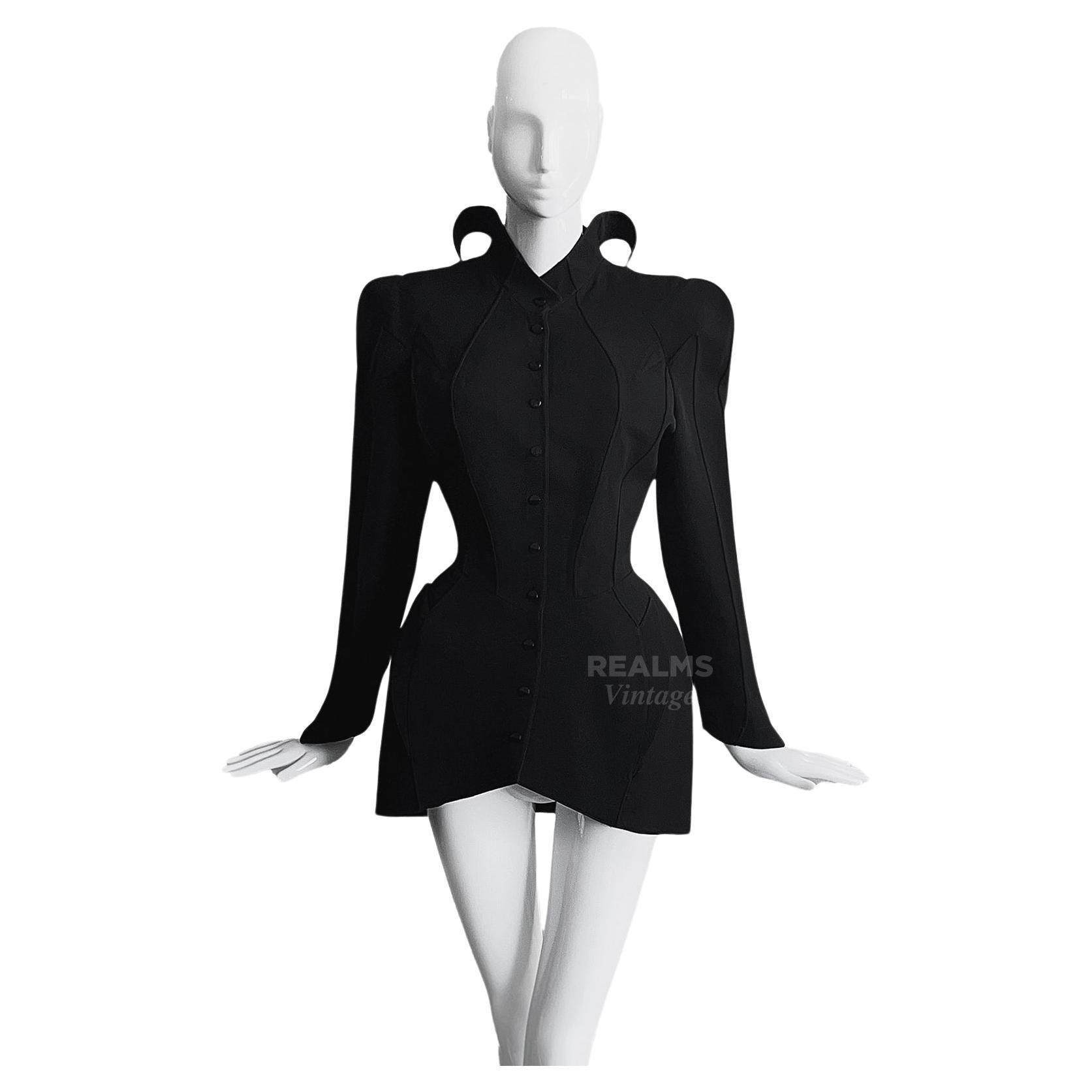 Iconic Thierry Mugler LES INFERNALES FW 1988 Dramatic Black Suit Ensemble For Sale
