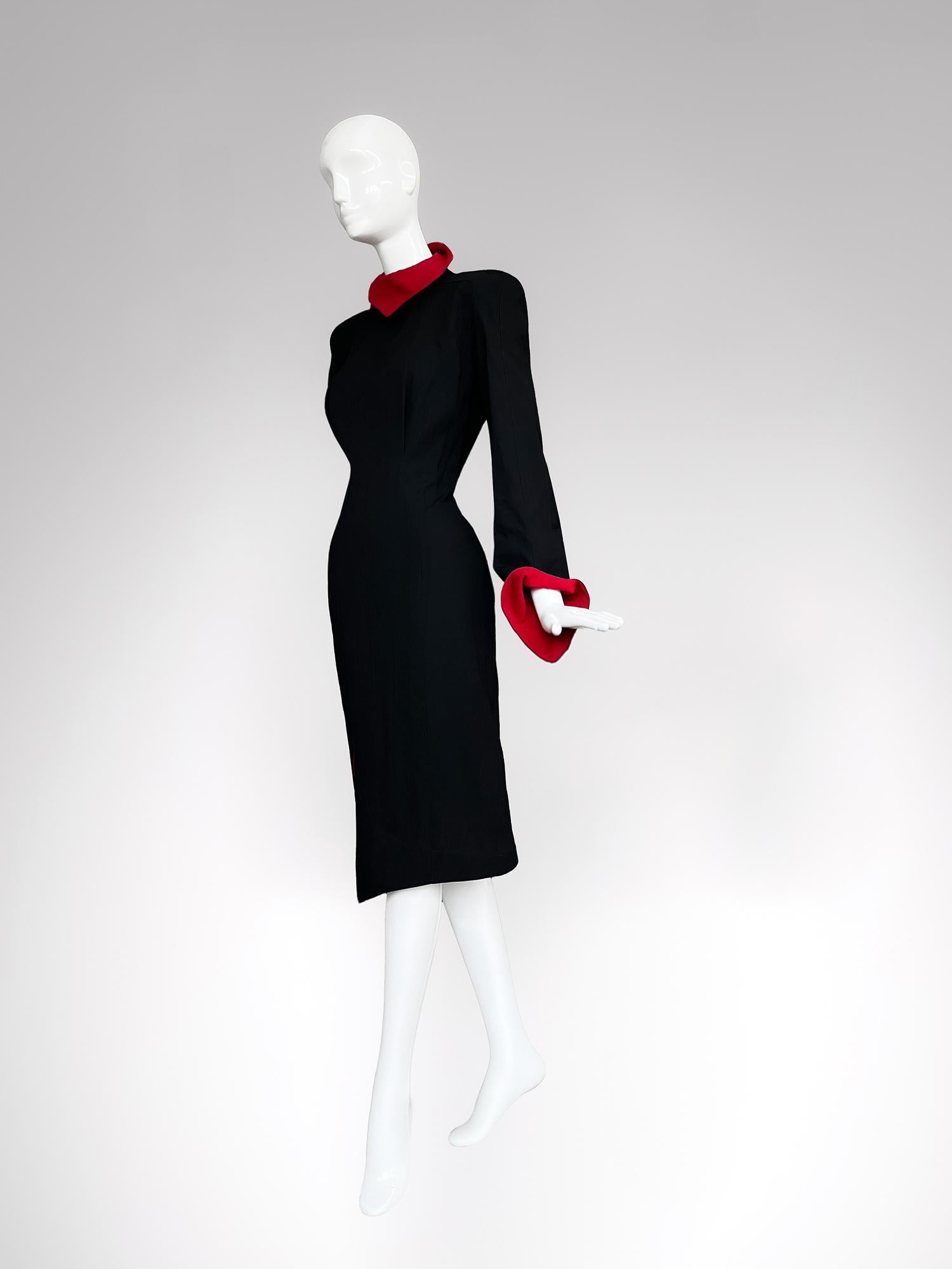 Iconic Thierry Mugler Les Infernales SHE DEVIL Runway Dress Black Red For Sale 1
