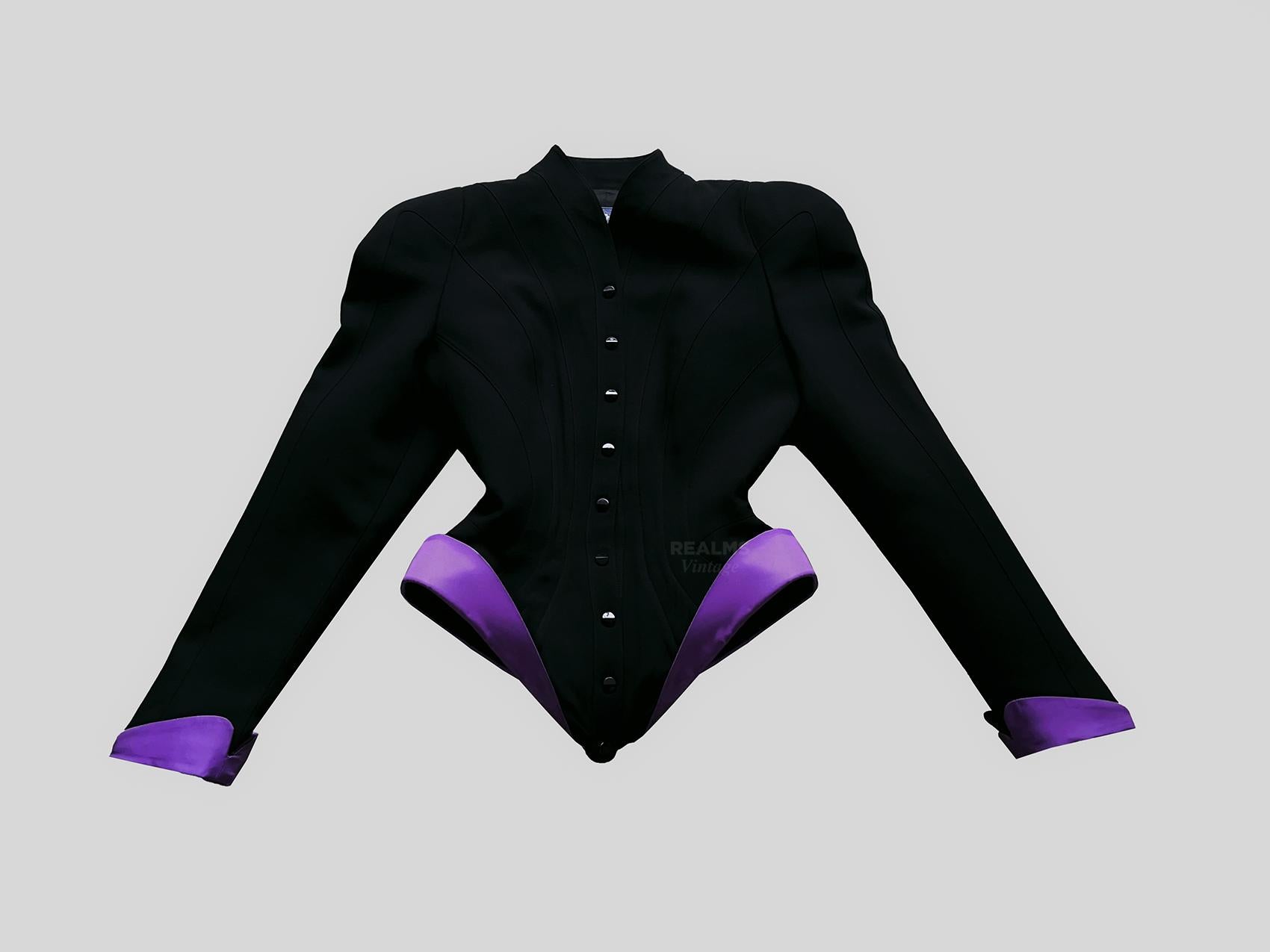 Women's Iconic Thierry Mugler Sculptural Jacket FW 1988/89 Black Purple For Sale