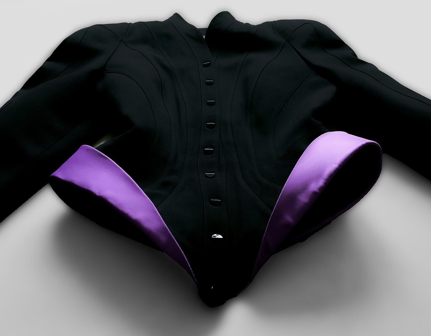 Iconic Thierry Mugler Sculptural Jacket FW 1988/89 Black Purple For Sale 2