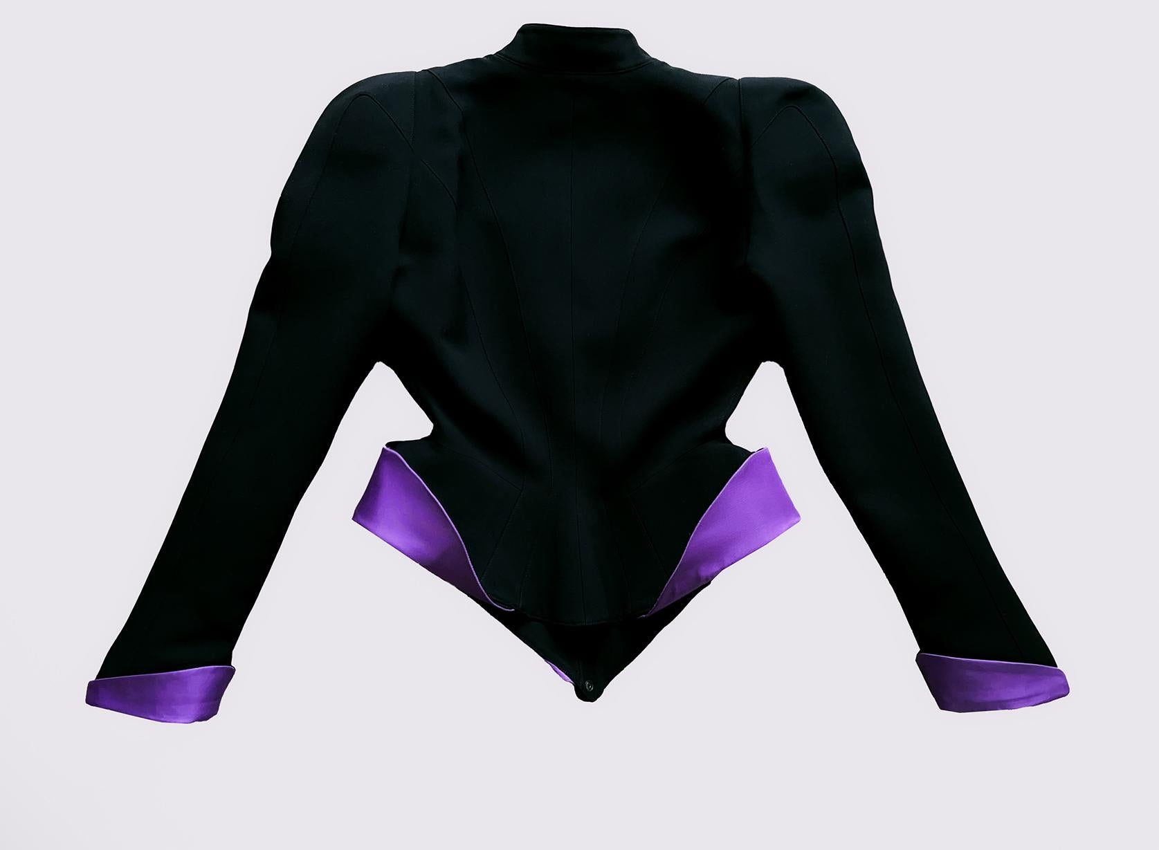 Iconic Thierry Mugler Sculptural Jacket FW 1988/89 Black Purple For Sale 3