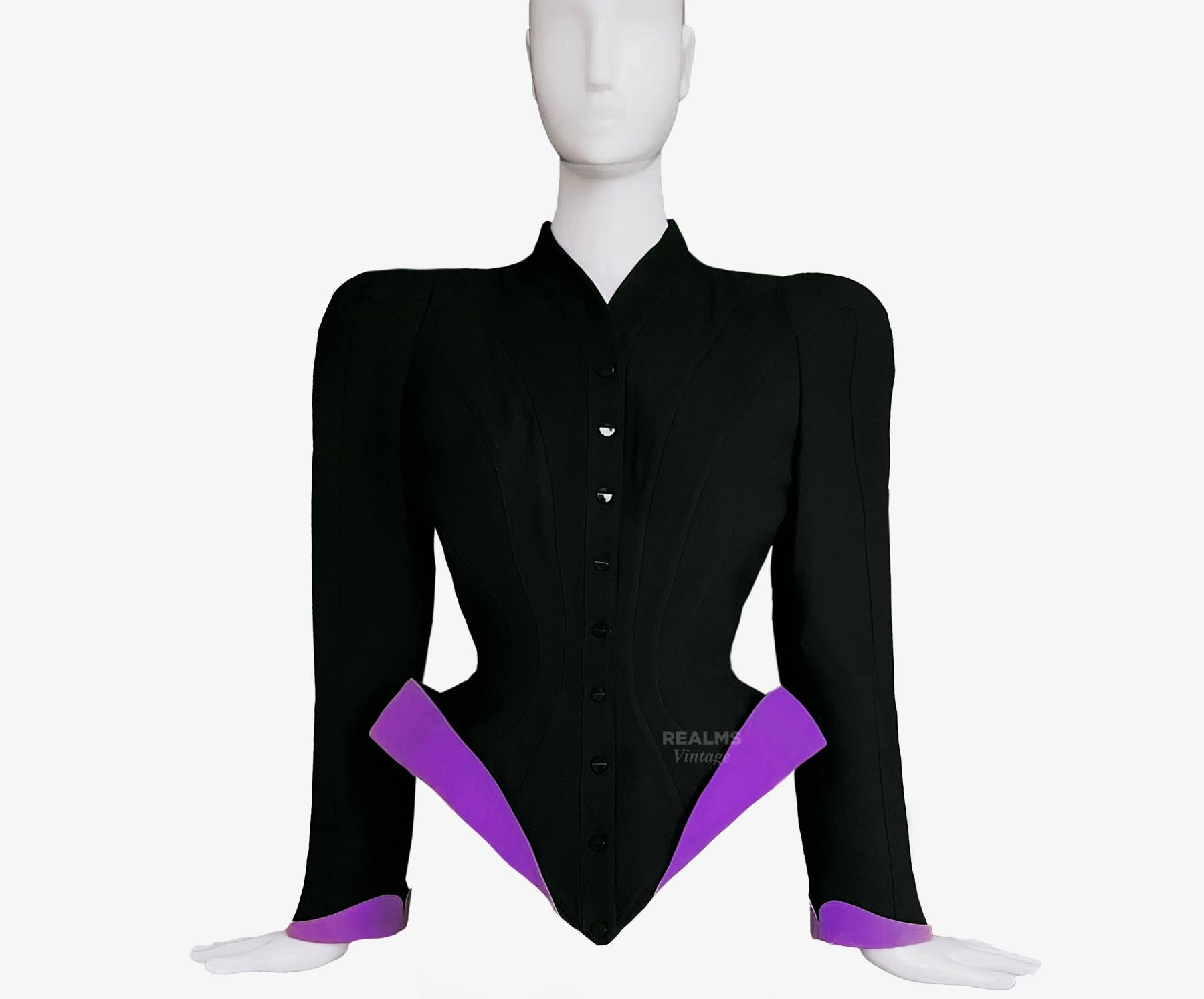 Iconic Thierry Mugler Sculptural Jacket FW 1988/89 Black Purple For Sale 5