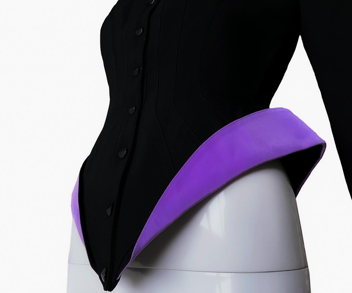 Iconic Thierry Mugler Sculptural Jacket FW 1988/89 Black Purple For Sale 6
