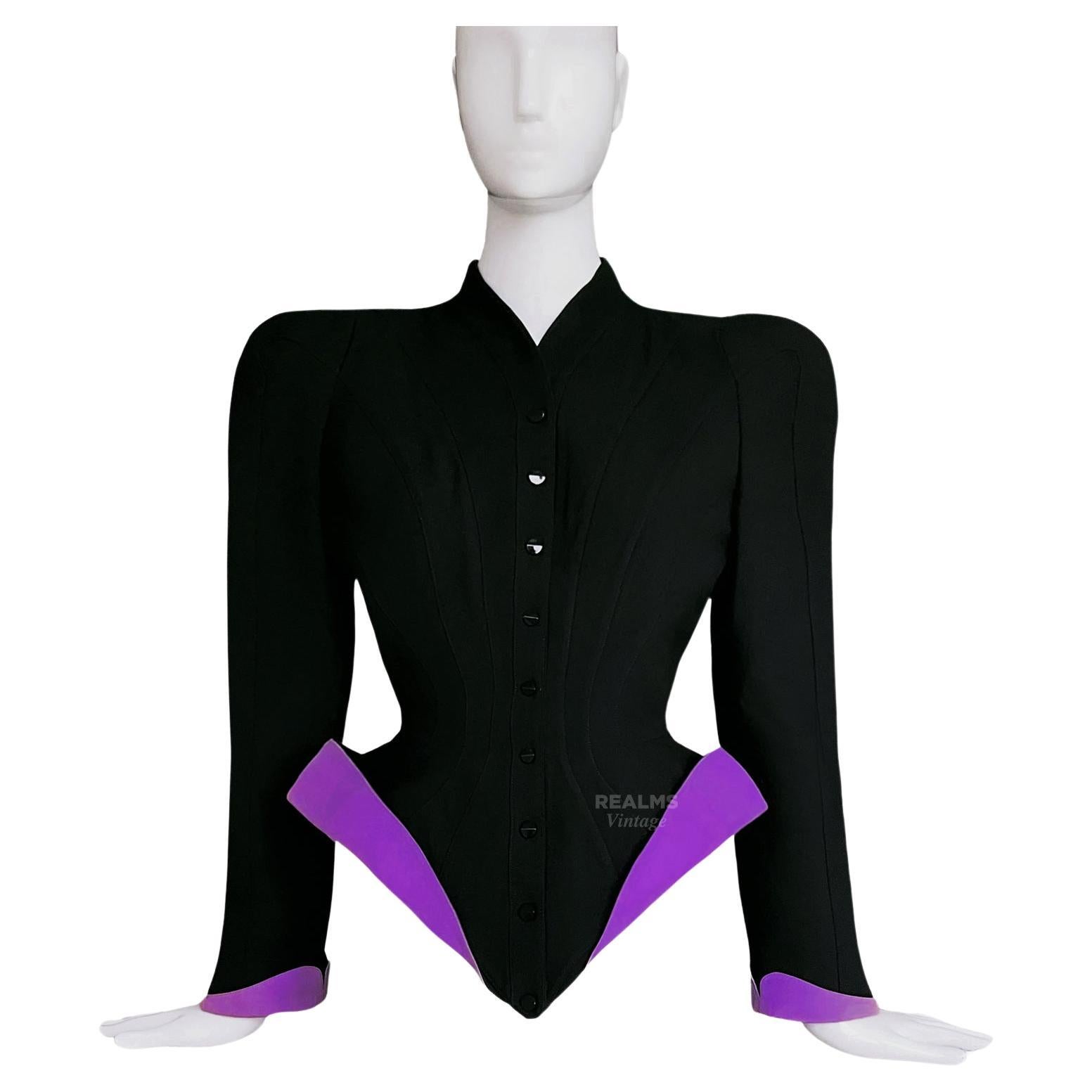Iconic Thierry Mugler Sculptural Jacket FW 1988/89 Black Purple For Sale