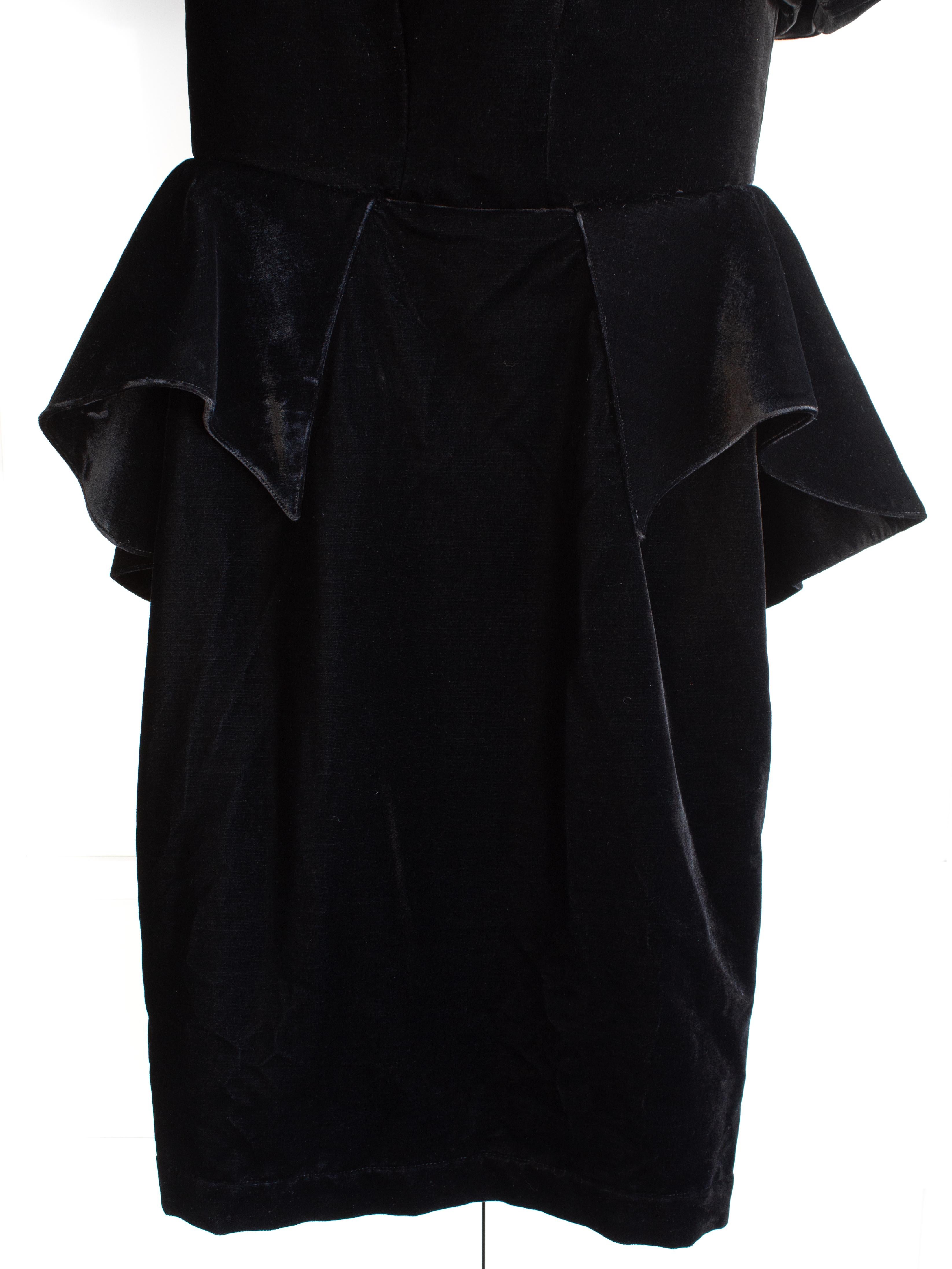 Iconic Thierry Mugler Vintage 1981 Black Velvet Peplum Vampire Dress 6