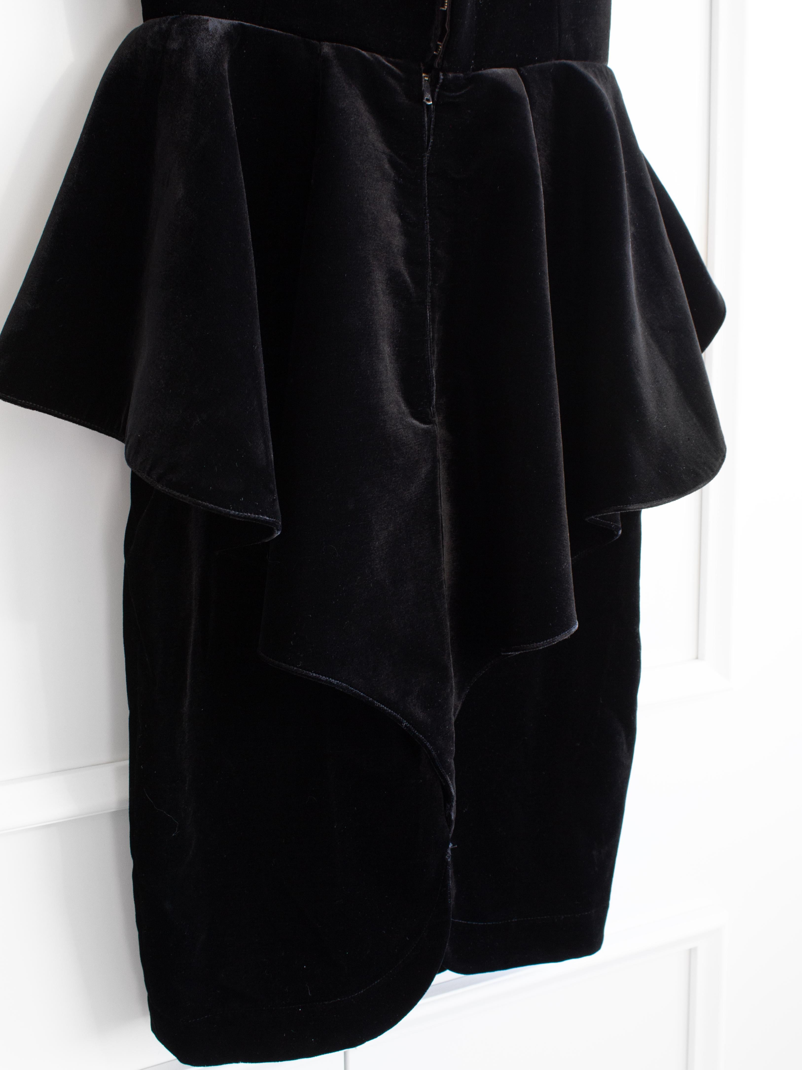 Iconic Thierry Mugler Vintage 1981 Black Velvet Peplum Vampire Dress 8