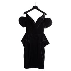 Iconic Thierry Mugler Retro 1981 Black Velvet Peplum Vampire Dress