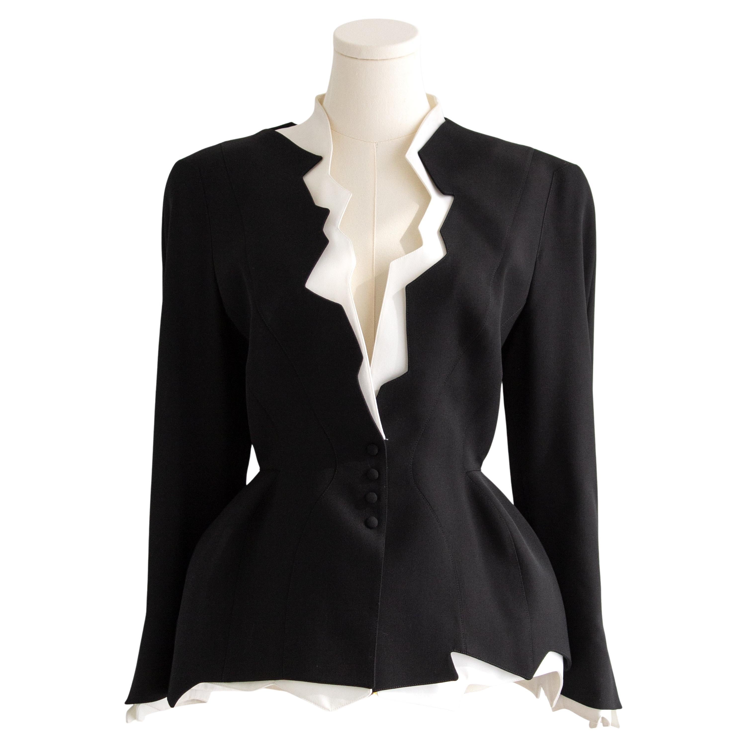 Iconica giacca scultorea Thierry Mugler Vintage S/S 1994 Black White Zigzag