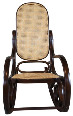 Iconic Thonet Style Bentwood Rocking Chair Natural Cane Rattan Seat Back Rocker