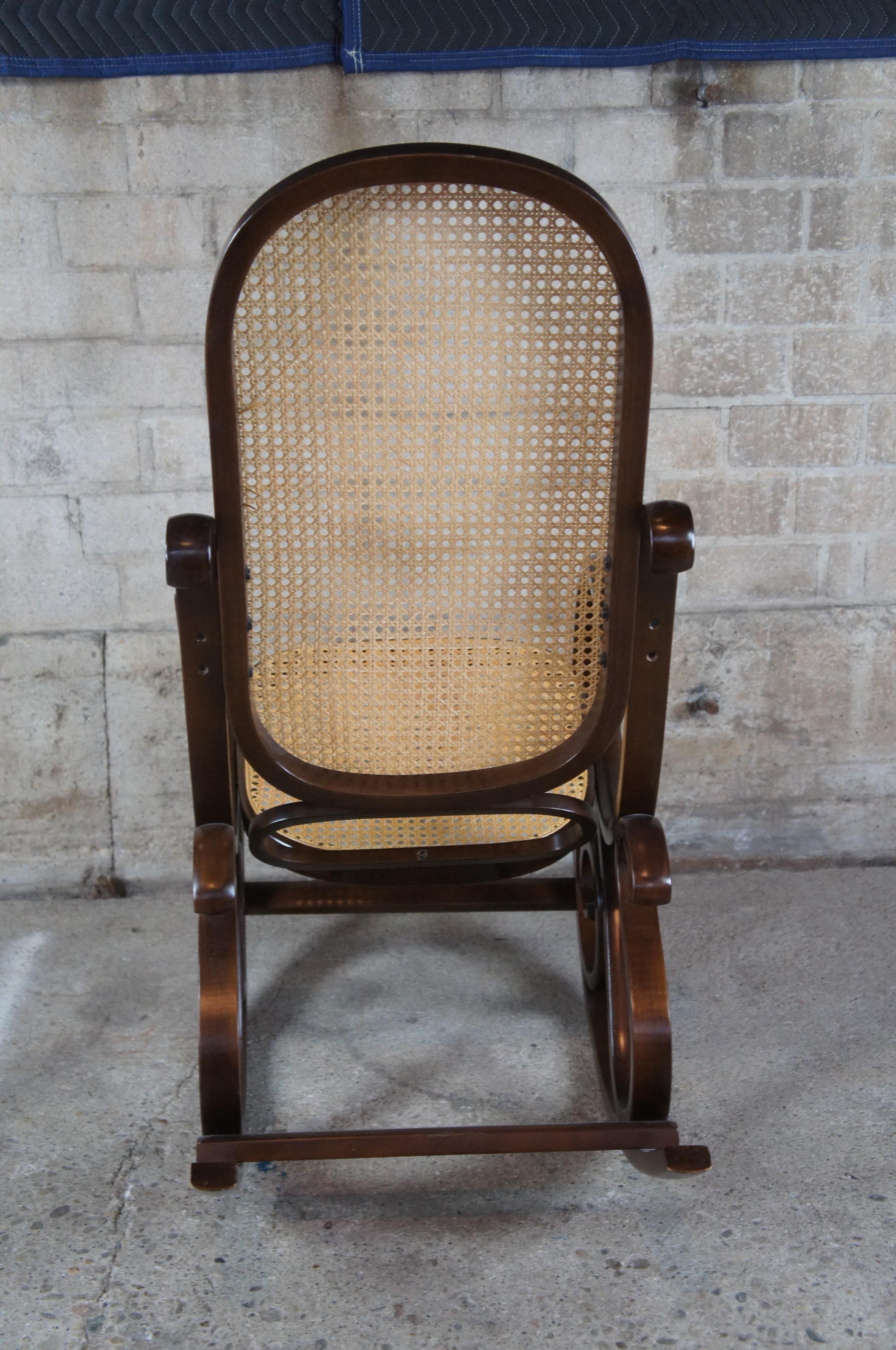 Mid-Century Modern Iconic Thonet Style Bentwood Rocking Chair Natural Cane Rattan Seat Back Rocker