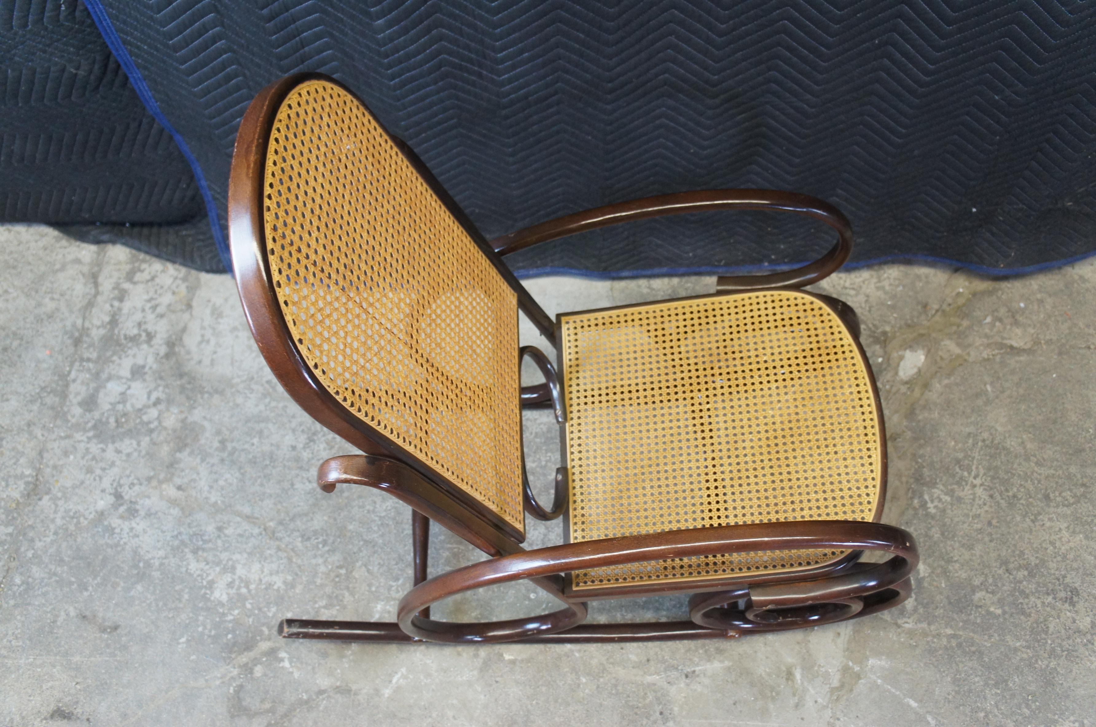 20th Century Iconic Thonet Style Bentwood Rocking Chair Natural Cane Rattan Seat Back Rocker For Sale