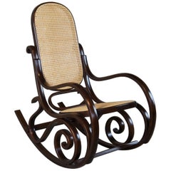 Vintage Iconic Thonet Style Bentwood Rocking Chair Natural Cane Rattan Seat Back Rocker