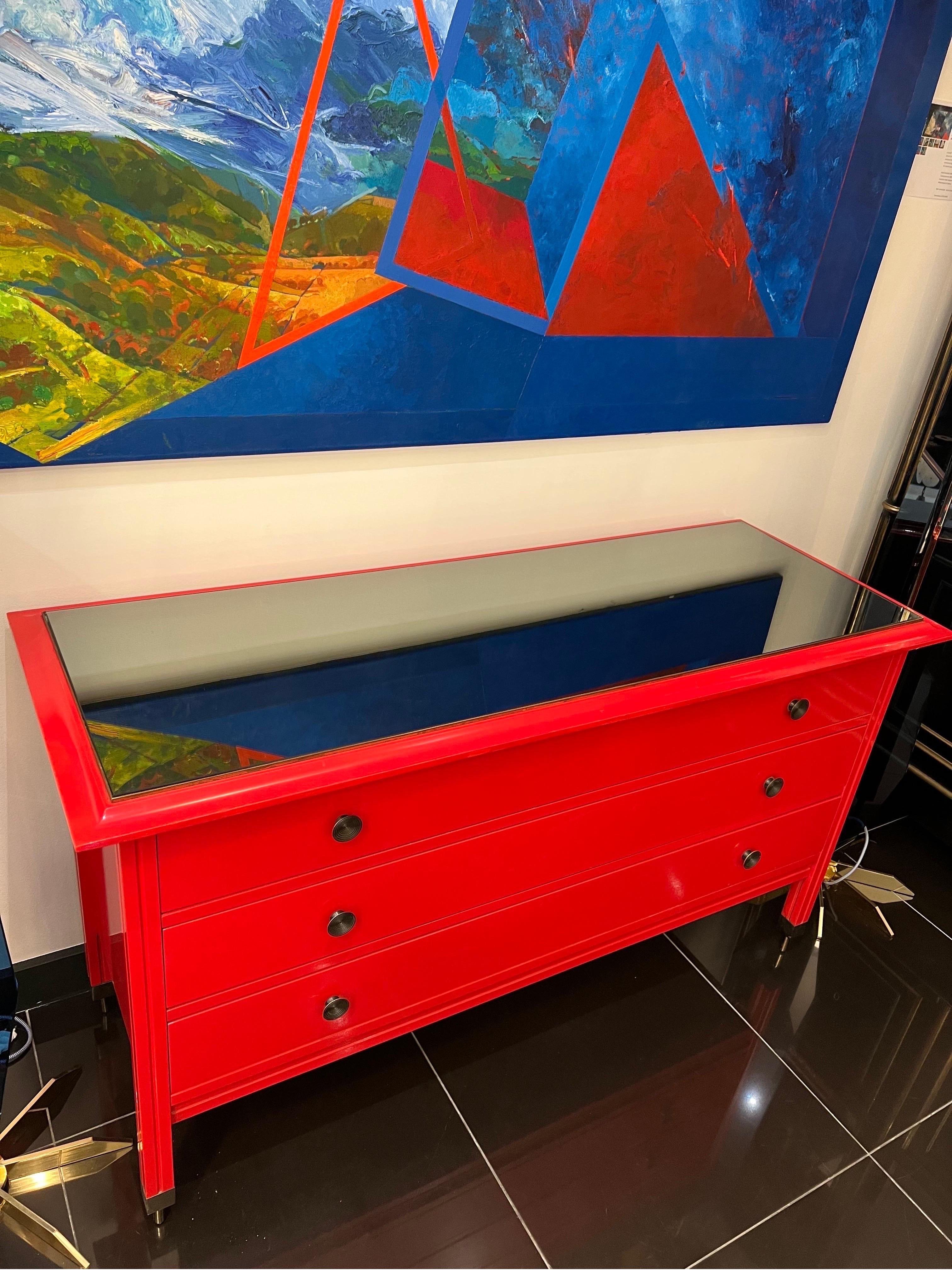 Italian Iconic Three Drawers Commode and a Pair of Nightstands by Carlo De Carli For Sale