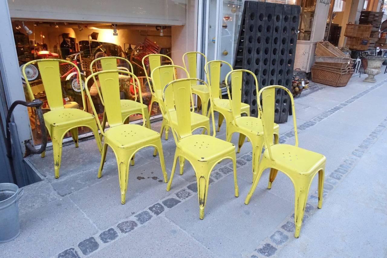 The classic Tolix chair from France, is an icon for industrial design aesthetics. This time in fabulous sunshine yellow with super patina. The chair has been designed by Xavier Pouchard, and has been in production since 1934. Also exhibited at New