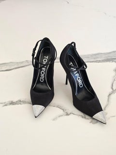 Iconic Tom Ford Black Padlock Pumps Crystal Rhinestone Cap-Toe Box US 9 39