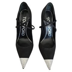 Iconic Tom Ford Black Padlock Pumps Crystal Rhinestone Cap-Toe Box US 9 39