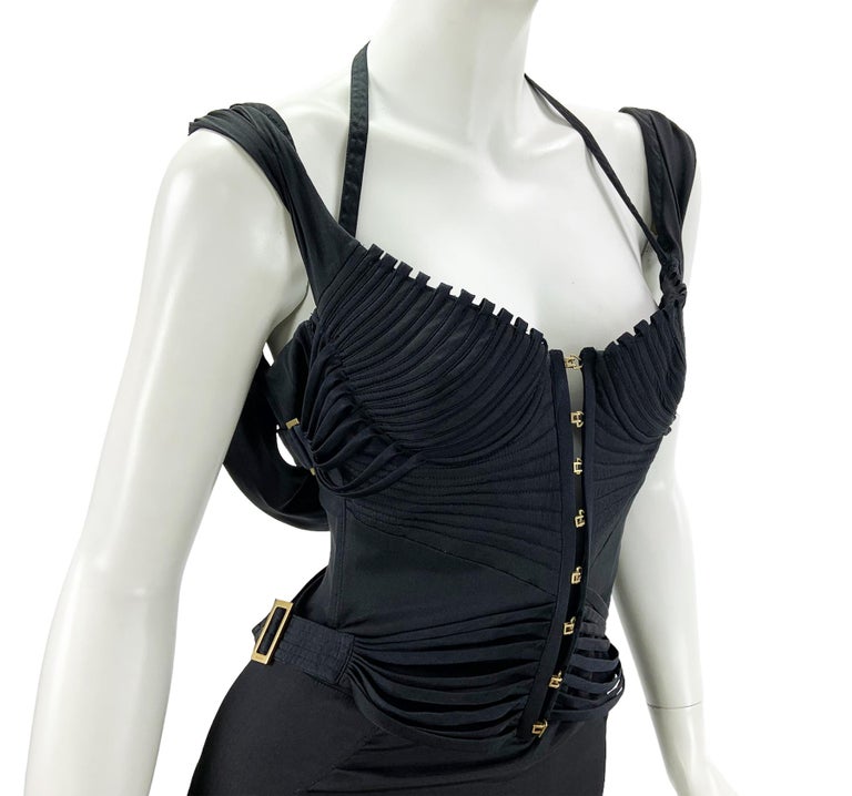 Iconic Tom Ford for Gucci F/W 2003 Runway Black Corset Stretch Dress Gown 38 For Sale 6