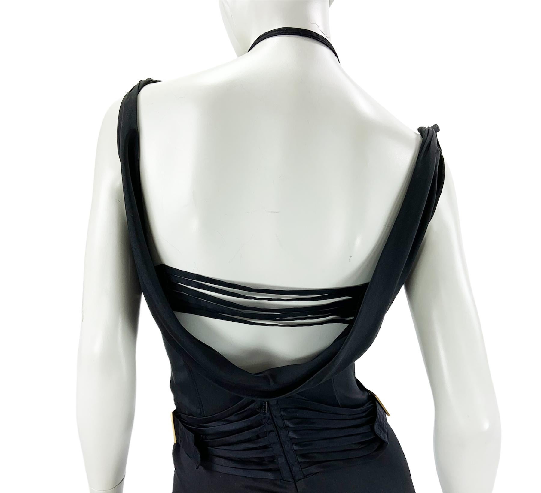 Iconic Tom Ford for Gucci F/W 2003 Runway Black Corset Stretch Dress Gown 38 7