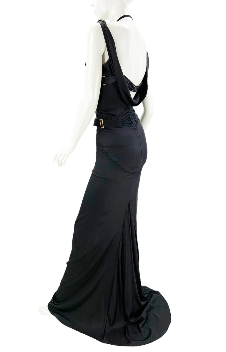 Iconic Tom Ford for Gucci F/W 2003 Runway Black Corset Stretch Dress Gown 38 For Sale 1