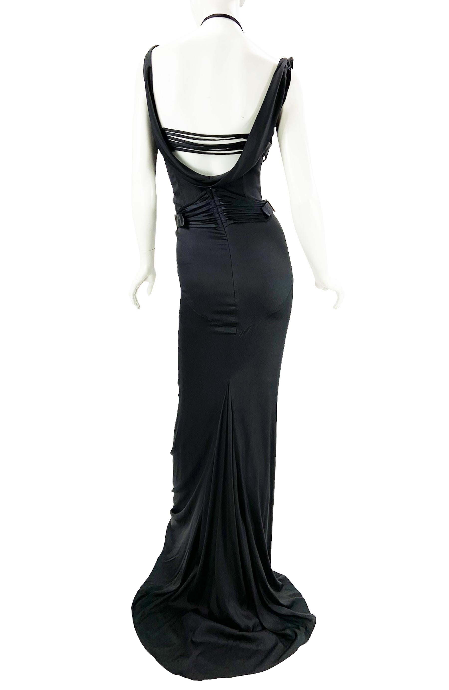 Iconic Tom Ford for Gucci F/W 2003 Runway Black Corset Stretch Dress Gown 38 2
