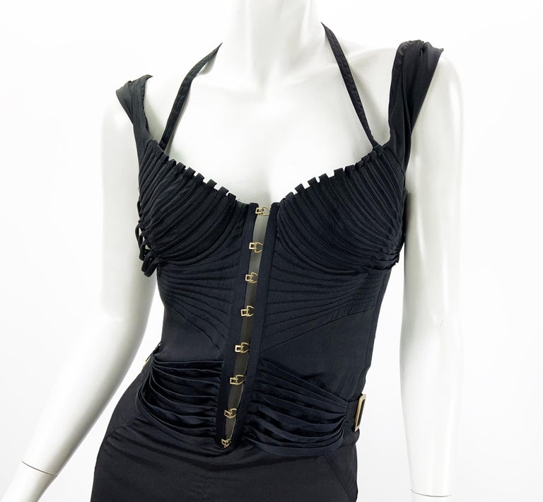 Iconic Tom Ford for Gucci F/W 2003 Runway Black Corset Stretch Dress Gown 38 For Sale 3