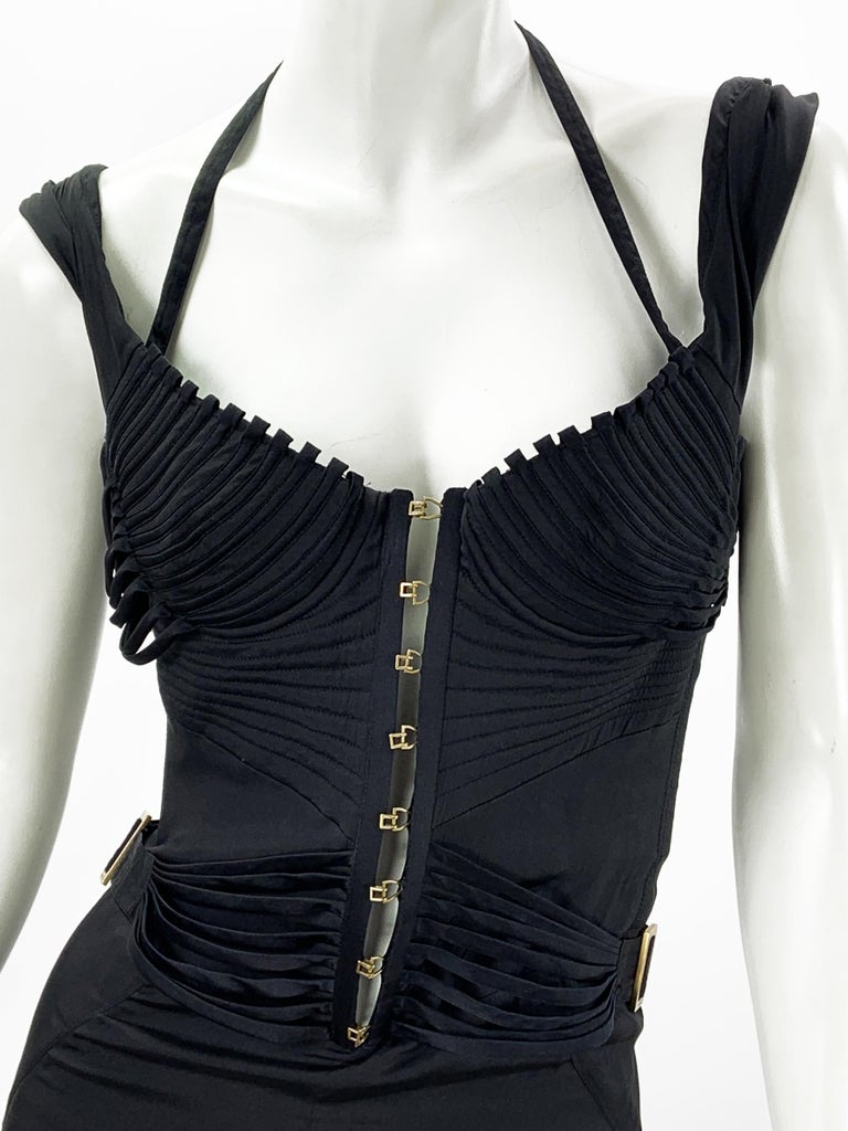 Iconic Tom Ford for Gucci F/W 2003 Runway Black Corset Stretch Dress Gown 38 For Sale 4