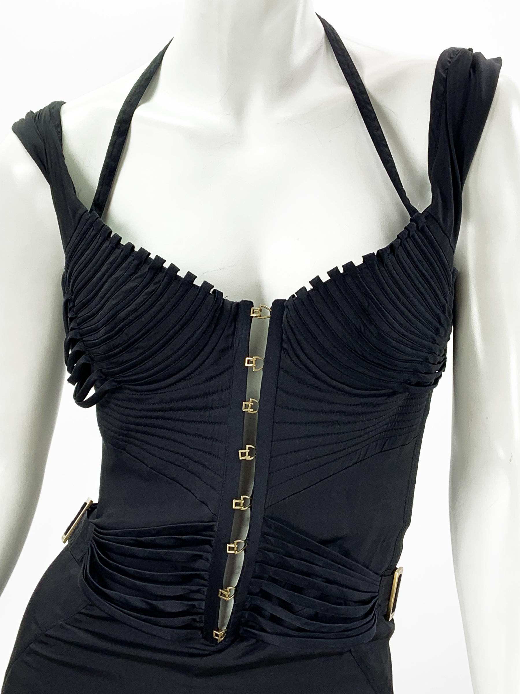 Iconic Tom Ford for Gucci F/W 2003 Runway Black Corset Stretch Dress Gown 38 4