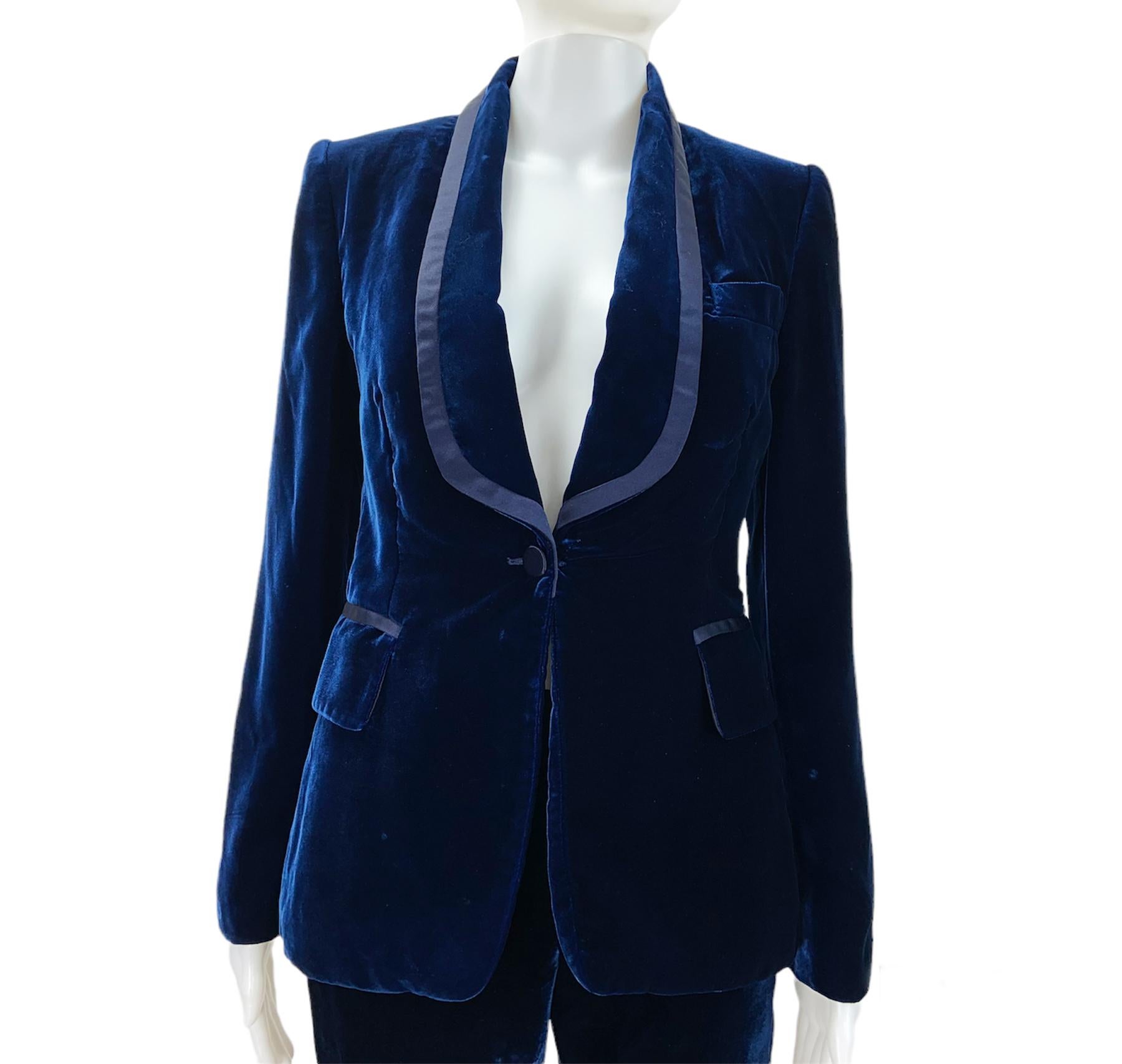 Iconic Tom Ford for Gucci Runway FW 2004 Blue Velvet Tuxedo Pant Suit It 38 1