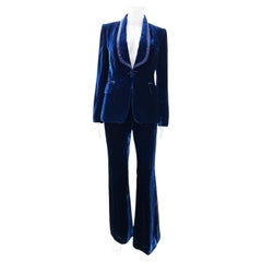 Used Iconic Tom Ford for Gucci Runway FW 2004 Blue Velvet Tuxedo Pant Suit It 38