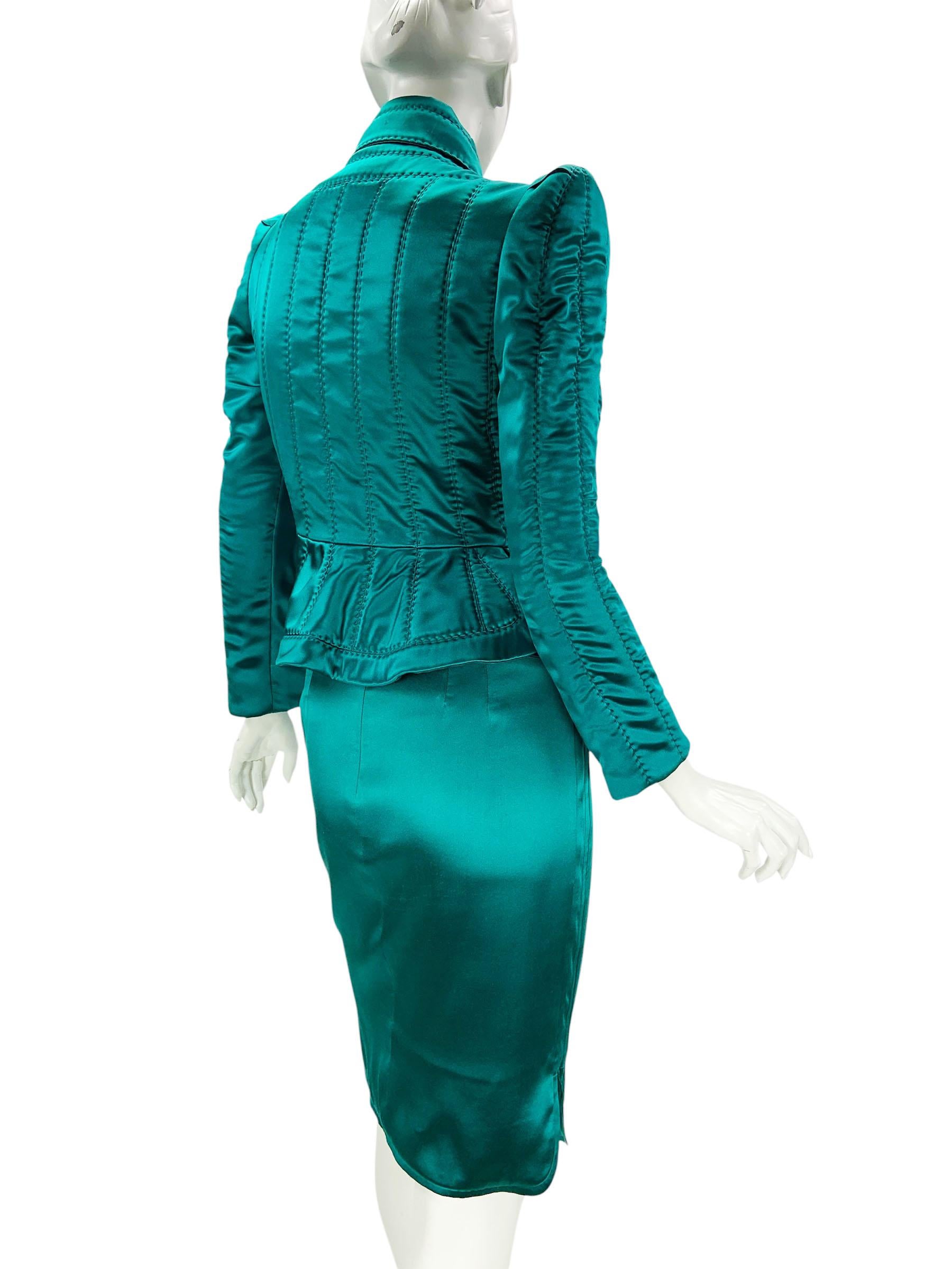 Icono Tom Ford for Yves Saint Laurent FW 2004 Falda Pagoda de Seda 3 PC Traje Fr 36 Azul en venta