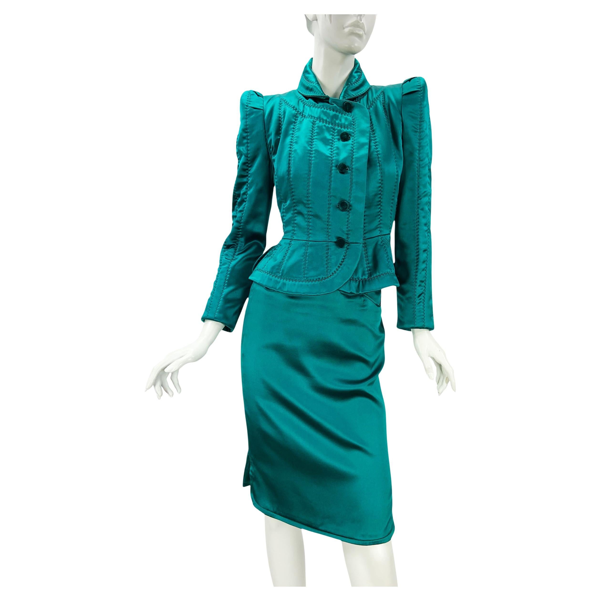 Icono Tom Ford for Yves Saint Laurent FW 2004 Falda Pagoda de Seda 3 PC Traje Fr 36 en venta