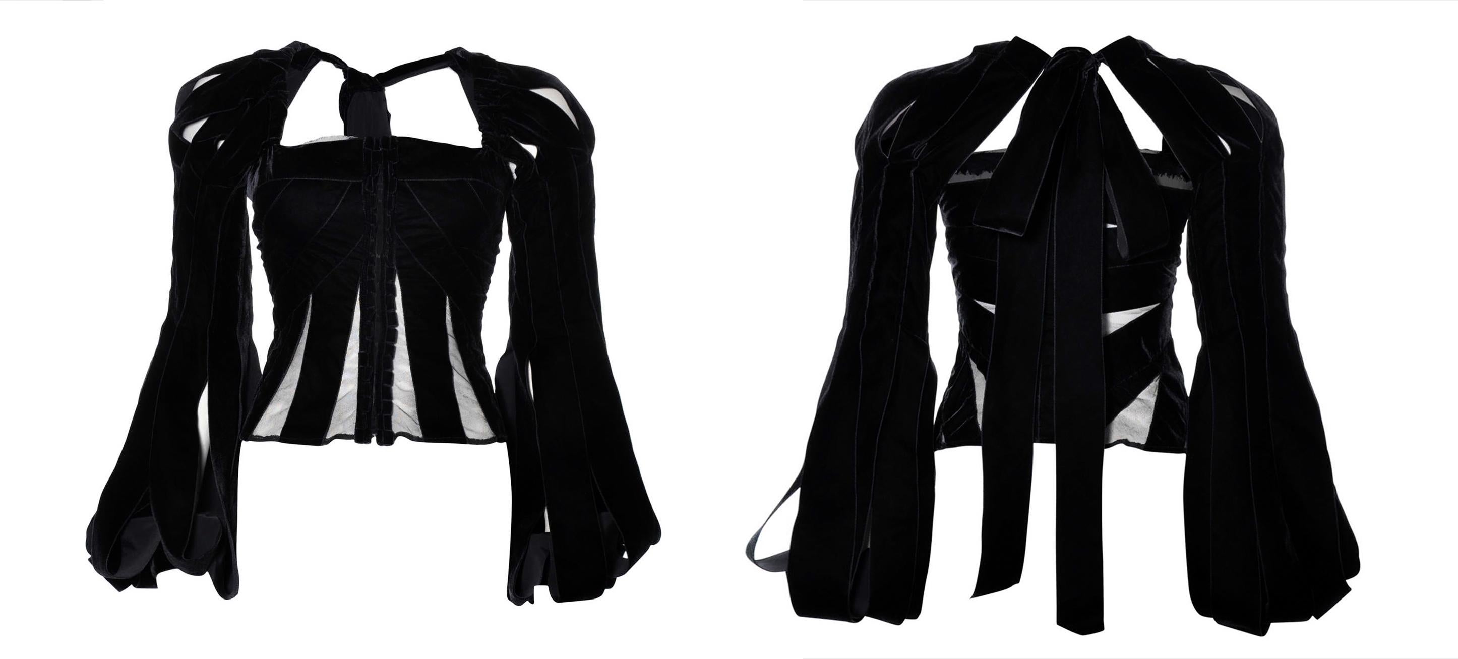 Women's Iconic Tom Ford for Yves Saint Laurent FW2002 Runway Silk Black Corset and Skirt For Sale
