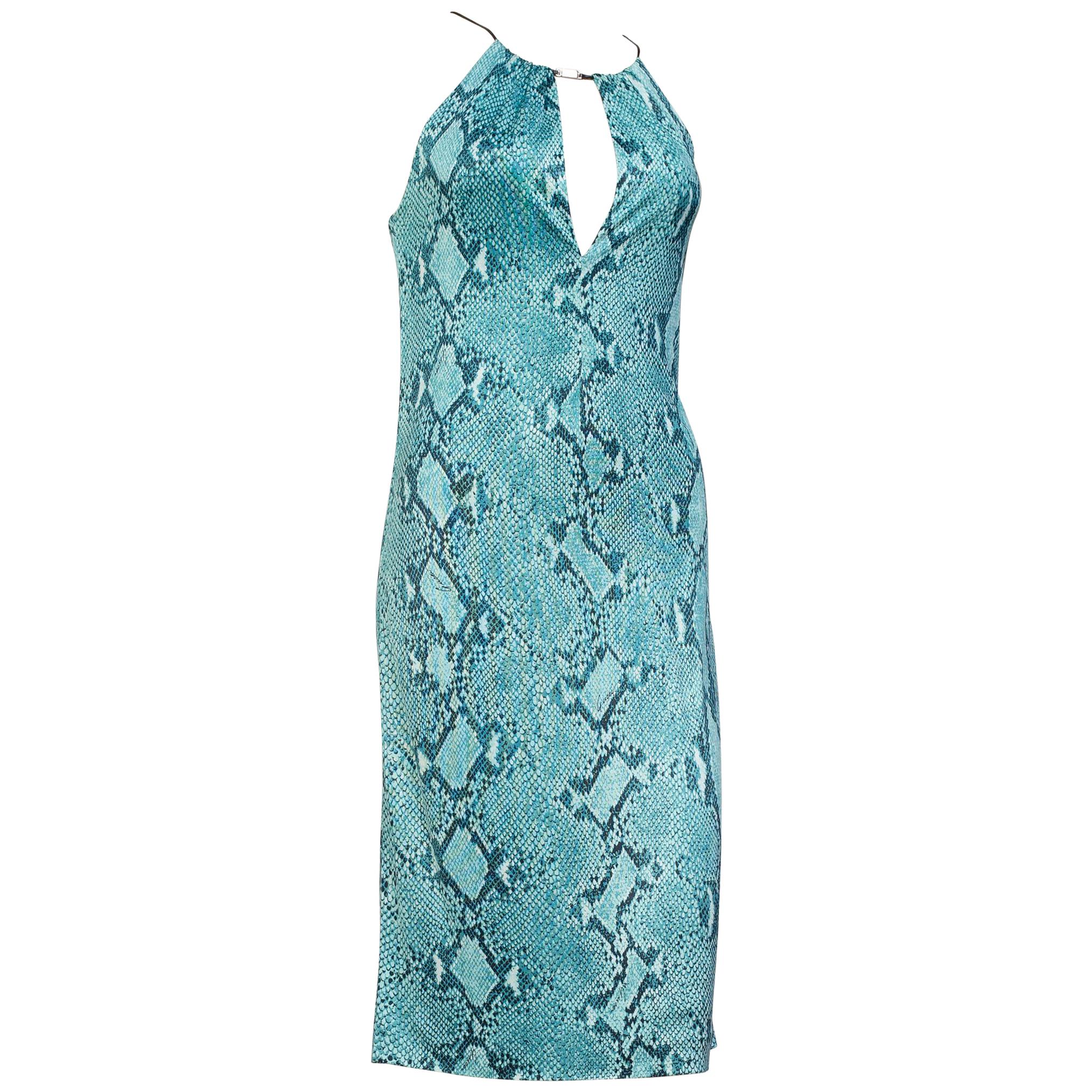1990S Tom Ford GUCCI Iconic Teal Jersey Snake Print Dress For Sale