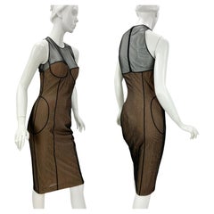 Iconic Tom Ford x Gucci S/S 2001 Runway Bustier Stretch Illusion Tulle Dress 42