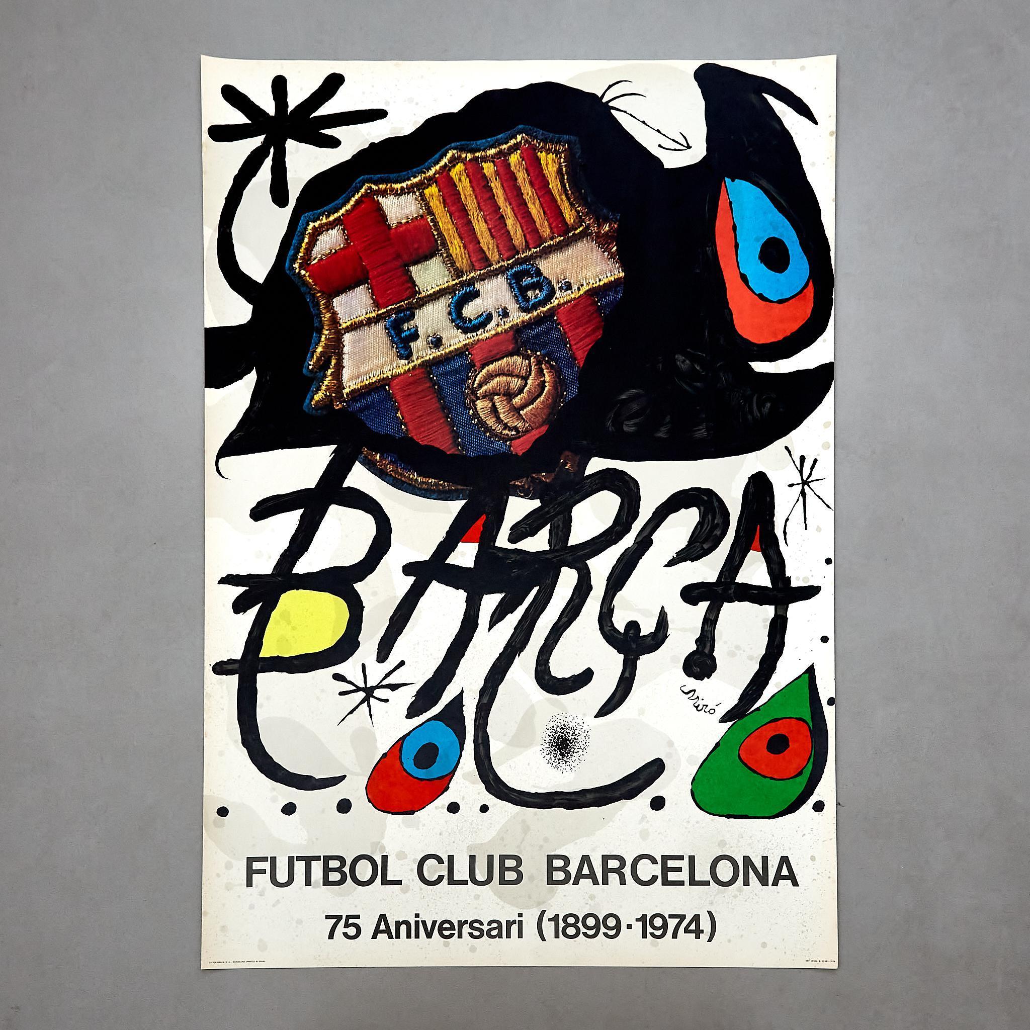 Iconic Tribute: Joan Miró's Historic Poster - FC Barcelona 75th Anniversary 

Manufactured in Spain, circa 1974.

In original condition with minor wear consistent of age and use, preserving a beautiful patina.

Materials: 
Paper 

Dimensions: 
D 0.2