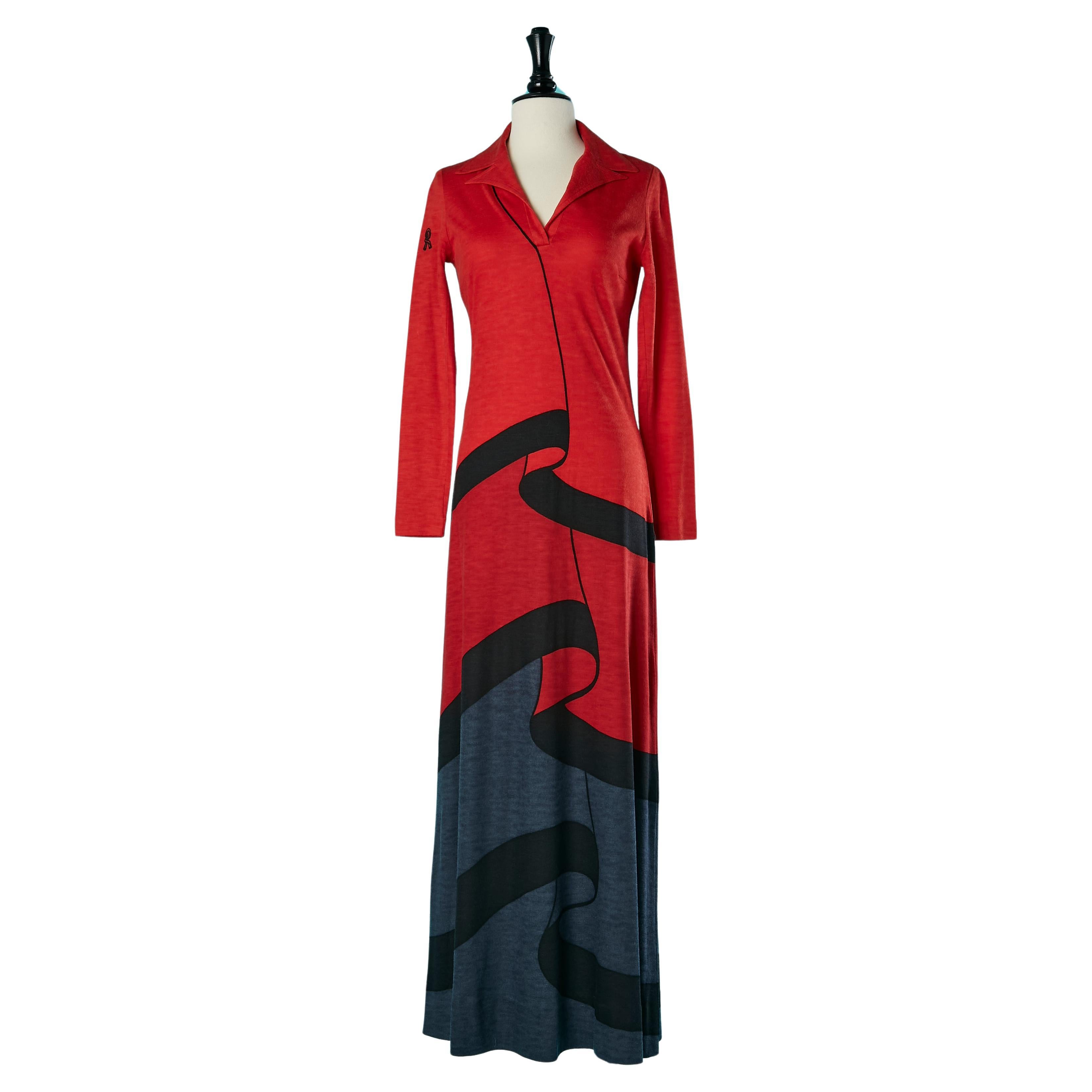 Iconic "Trompe l'oeil" long wool jersey dress Roberta Di Camarino Circa 1970's For Sale