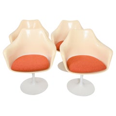 Iconic Tulip Dining Arm Chairs Eero Saarinen for Knoll in Zesty Orange-Set of 4
