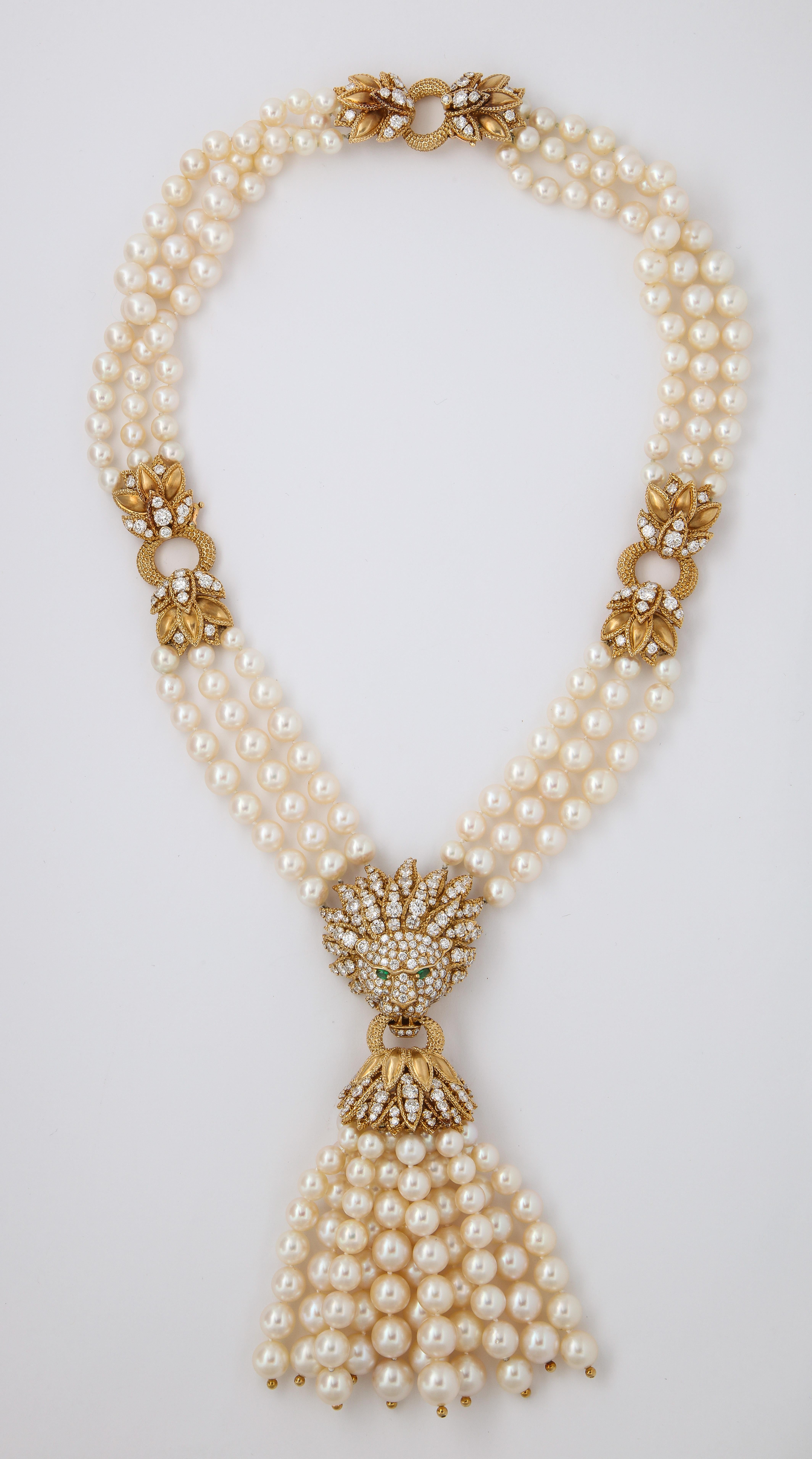 Halskette mit Löwenquasten von Van Cleef & Arpels, Perlen und Diamanten Damen