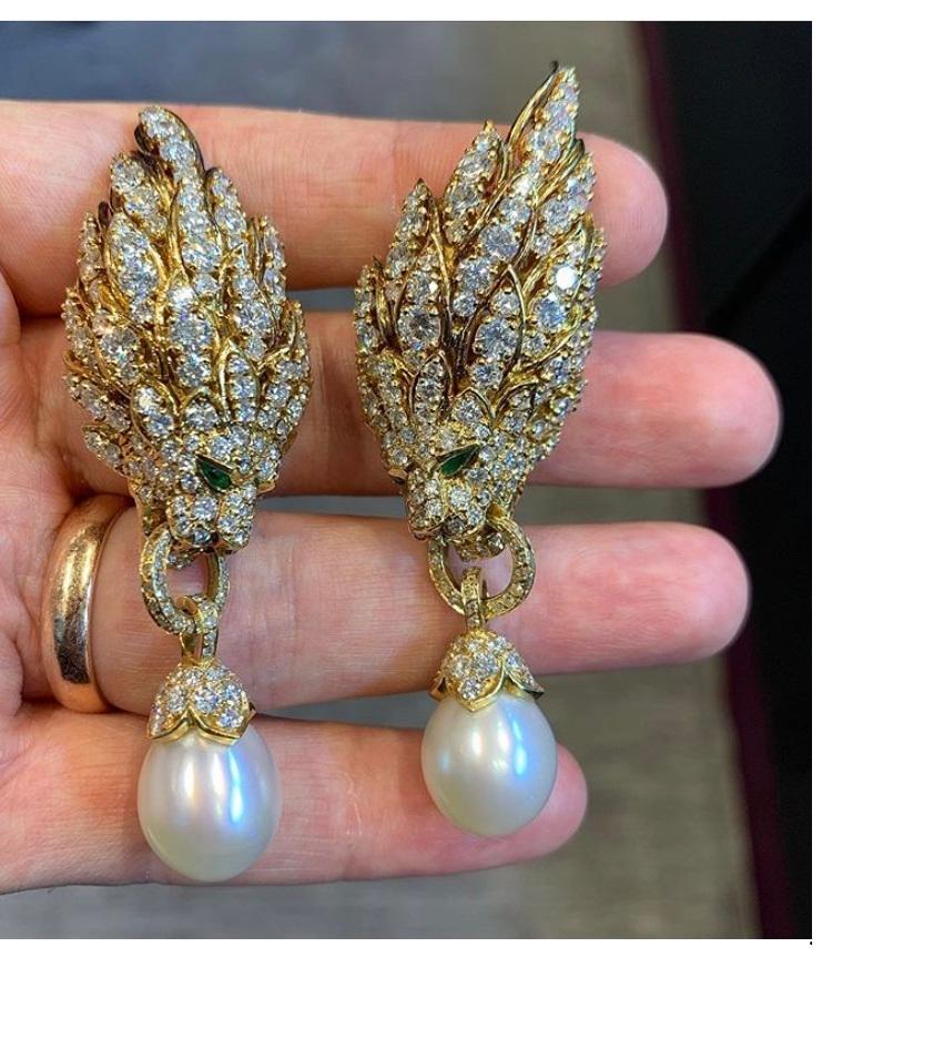 Iconic Van Cleef & Arpels Pearl and Diamond Lion Head Earrings 1