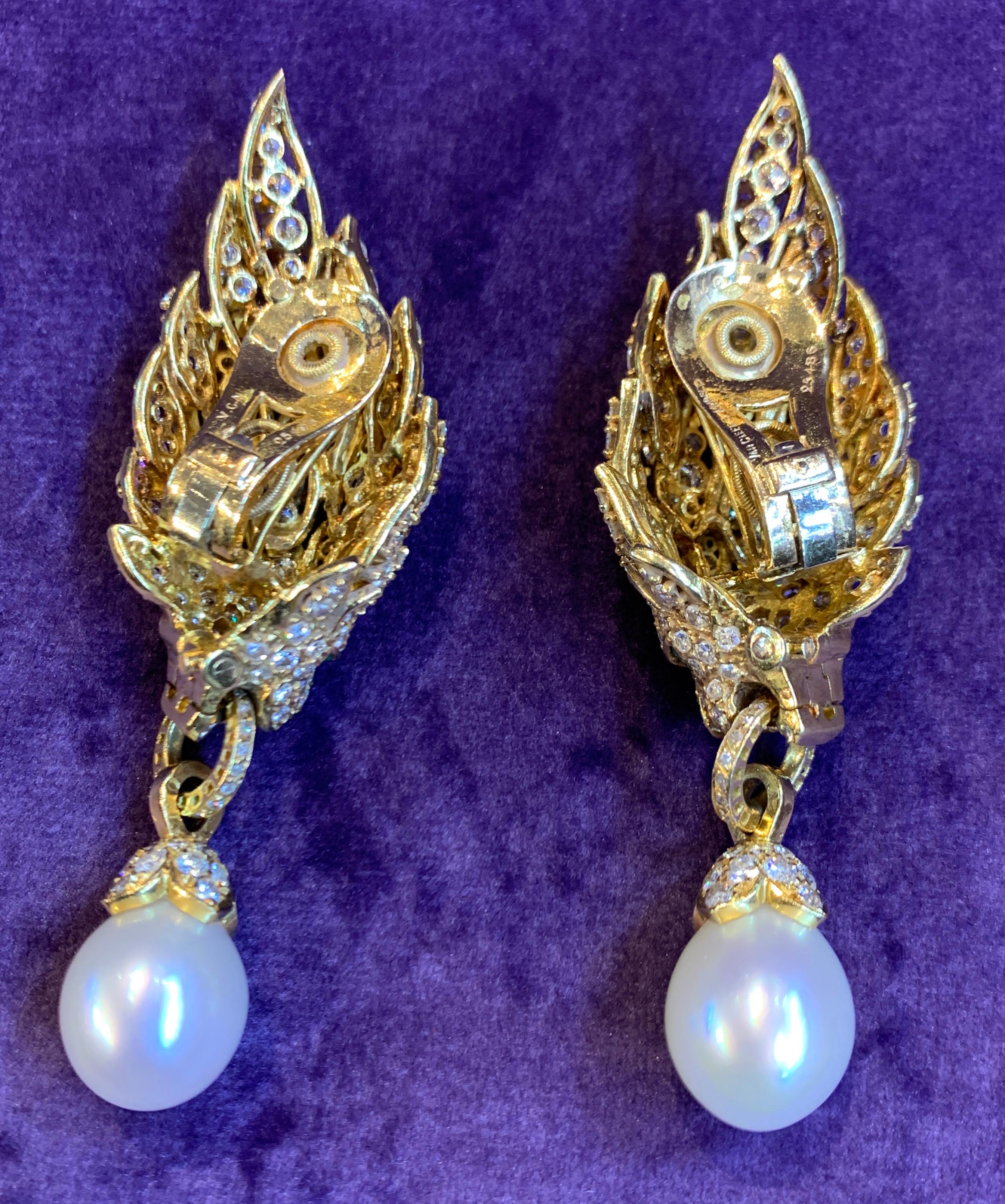 Iconic Van Cleef & Arpels Pearl and Diamond Lion Head Earrings 5