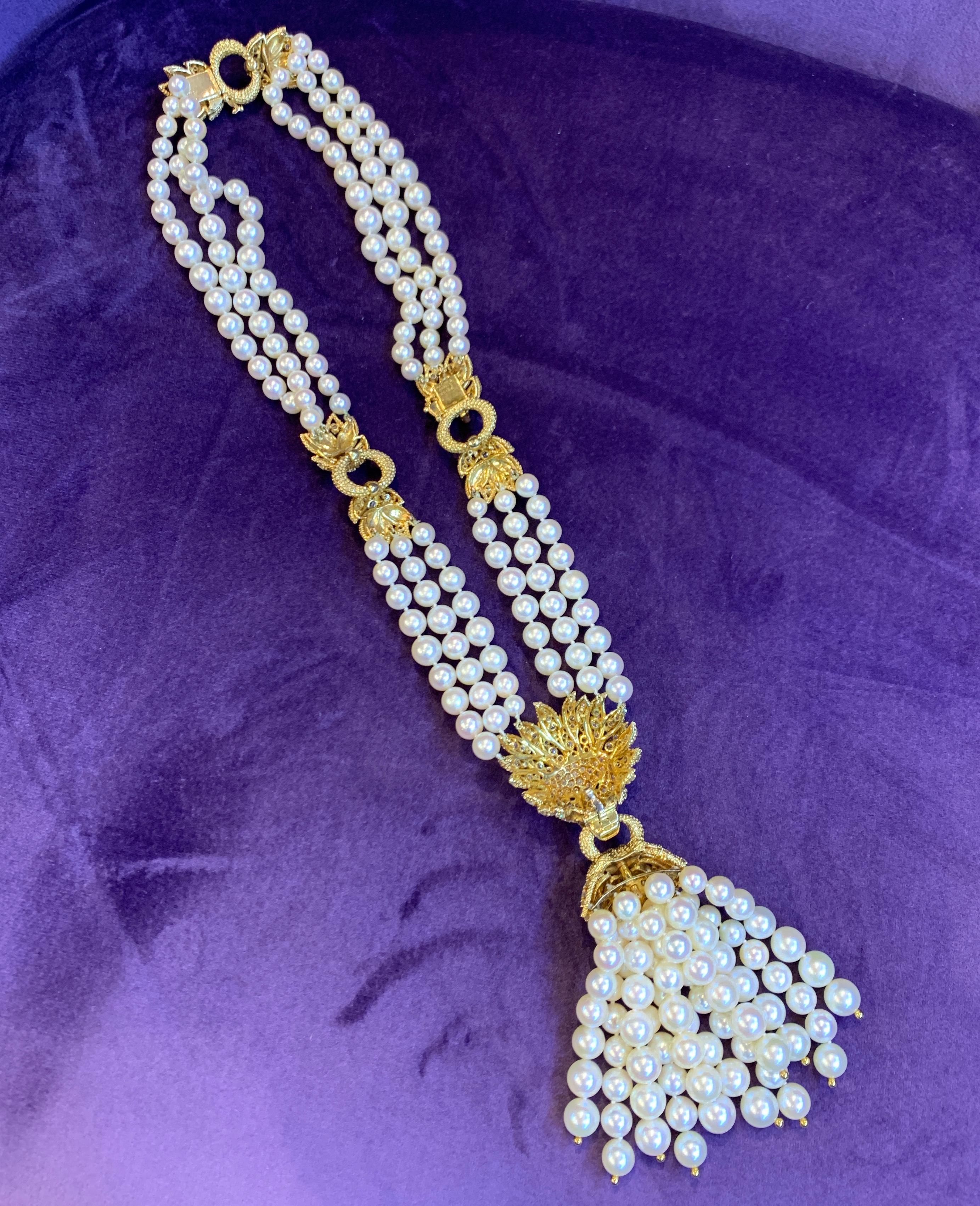 Iconic Van Cleef and Arpels Pearl and Diamond Lion Tassel Necklace For ...